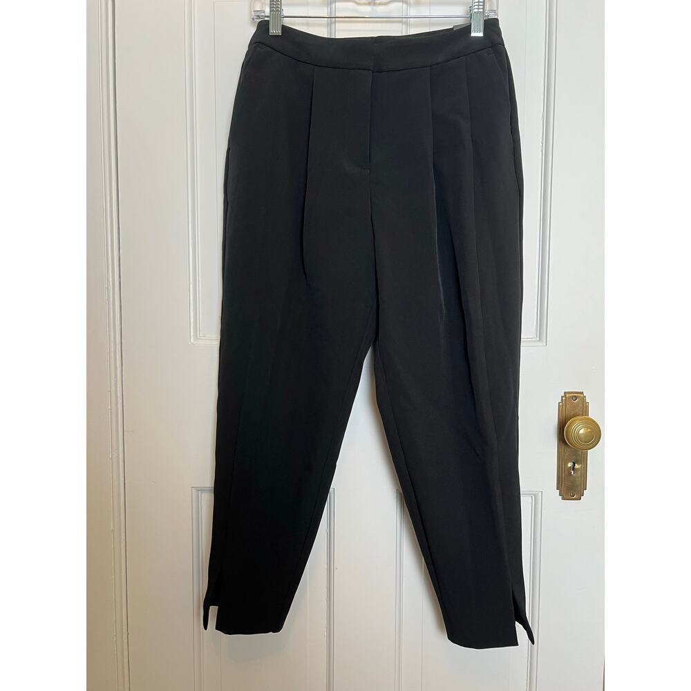 NEW Worthington Womens 4 P Black Trouser Pants Tapered Crop Split Hem High Waist